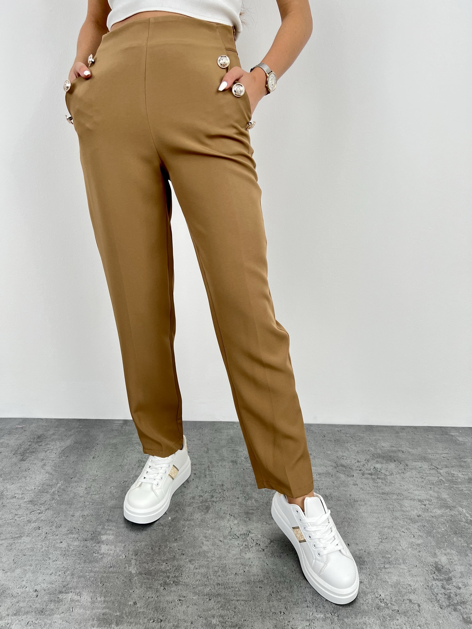 Kalhoty elegantní ozdobné knoflíčky 6012