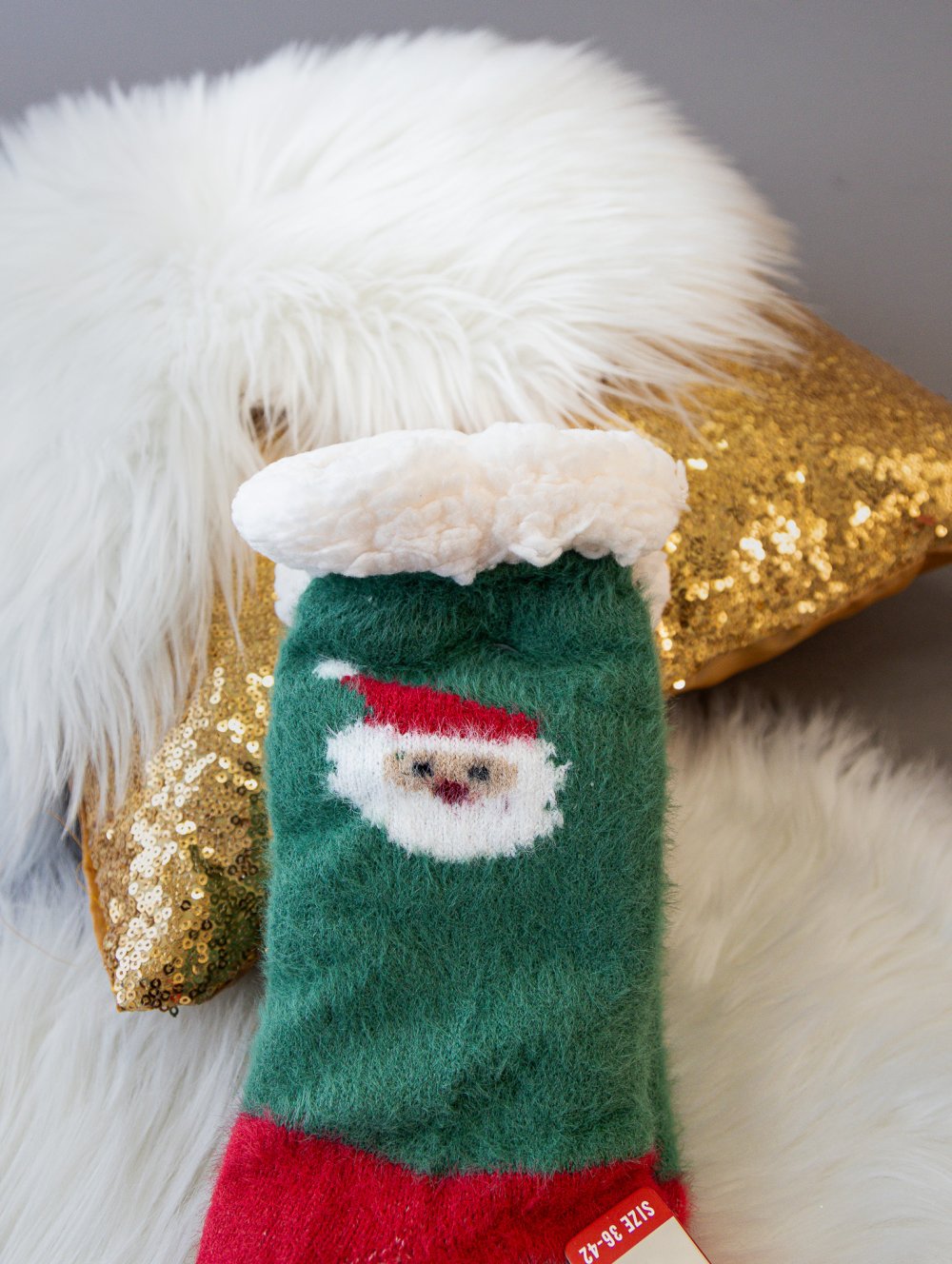 Ponožky s kožušinkou vianočný motiv