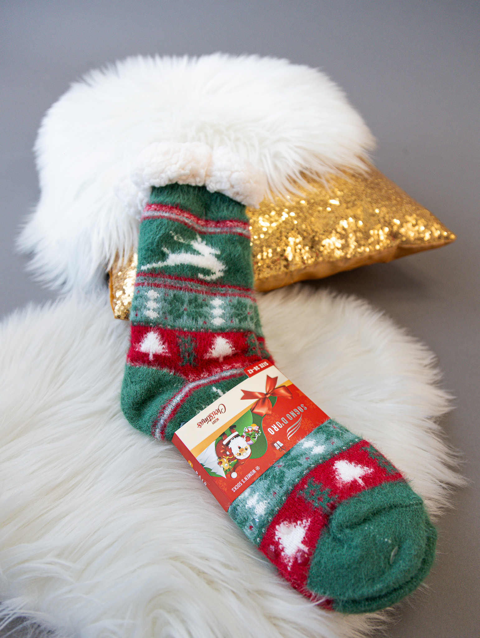 Socken mit Weihnachtsmotiv Dunkelgrün Universal