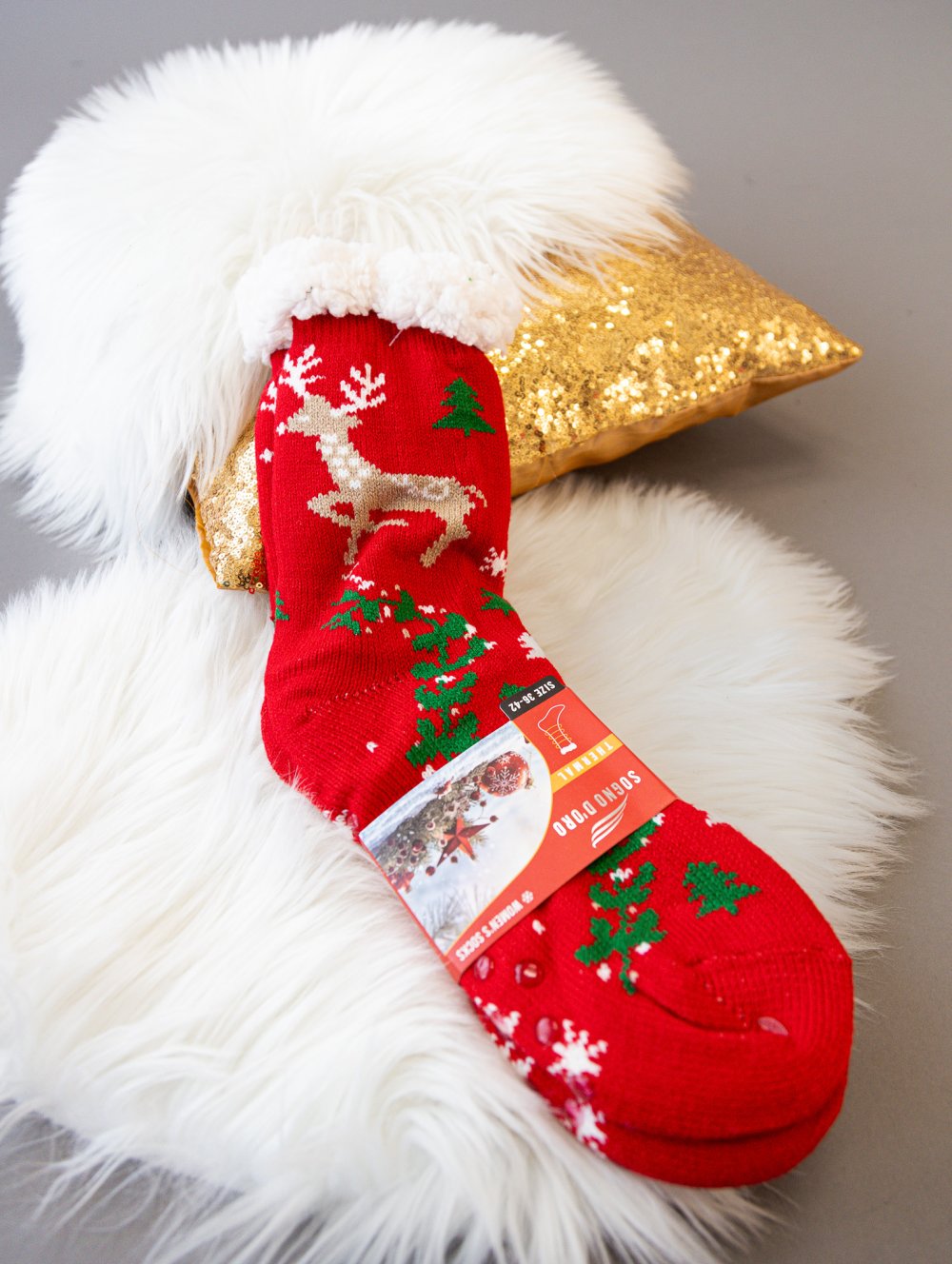 Ponožky s kožušinkou vianočný motiv