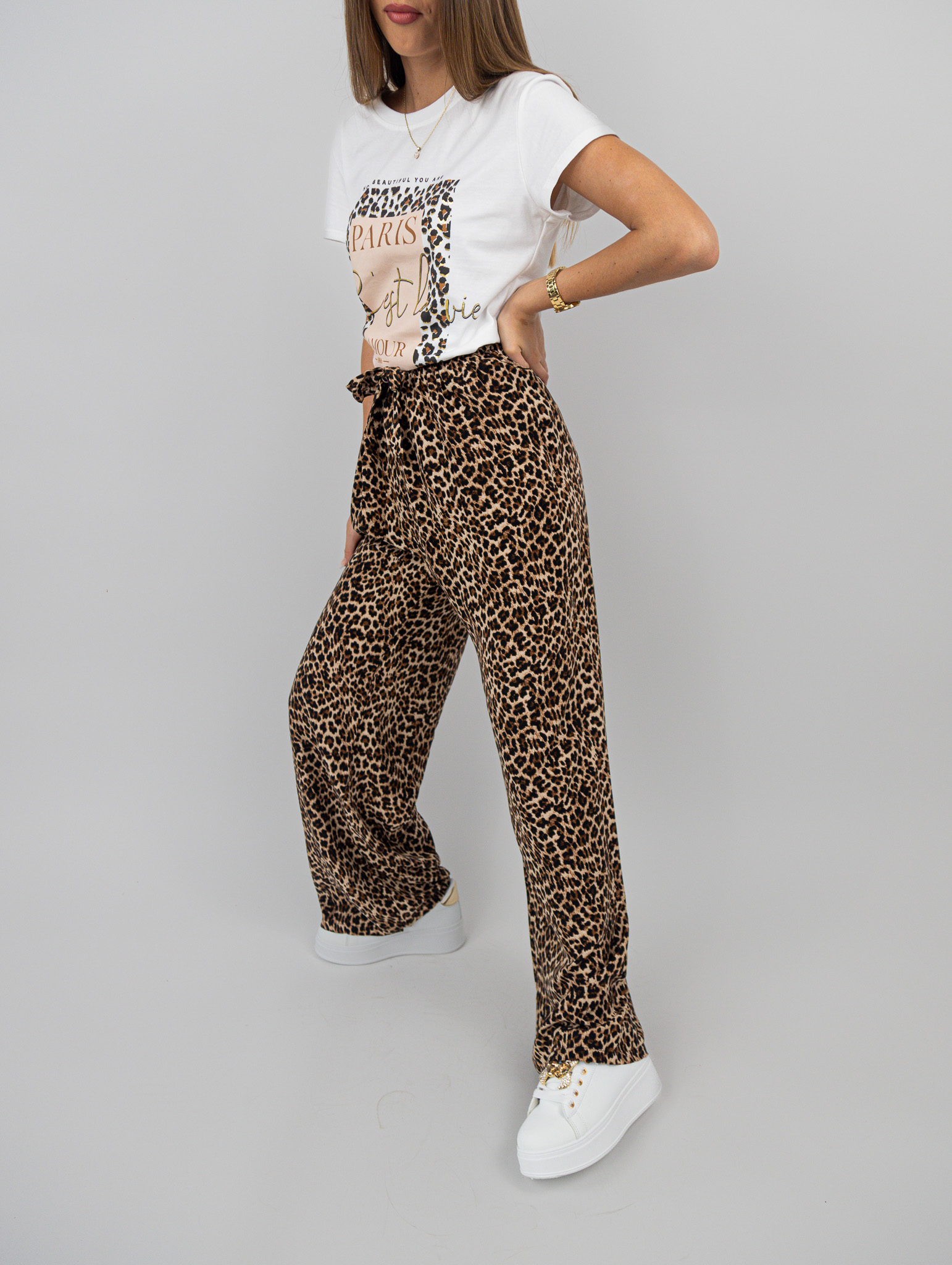 Kalhoty leopardí s páskem 17620
